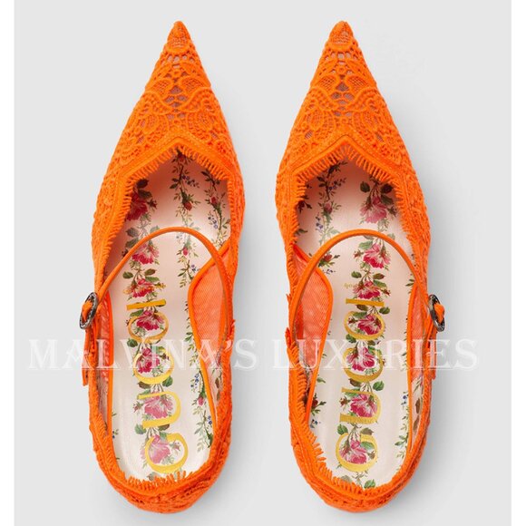 GUCCI SHOES VIRGINIA CORDED LACE MARY JANE POINTY PUMPS CRYSTAL sz 37 6.5 US - Picture 11 of 14